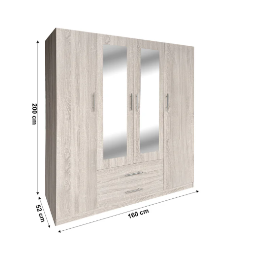 Armario de Dormitorio W 4 Puertas, con Espejo