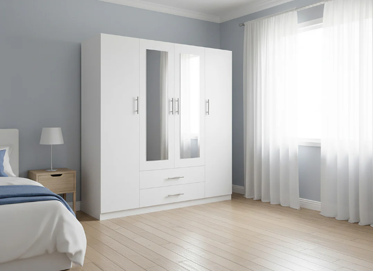 Armario de Dormitorio W 4 Puertas, con Espejo