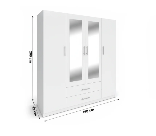 Armario de Dormitorio W 4 Puertas, con Espejo