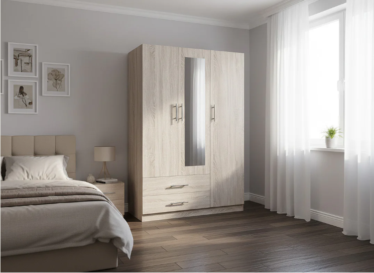 Armario de dormitorio 3 puertas con espejo y 2 cajones