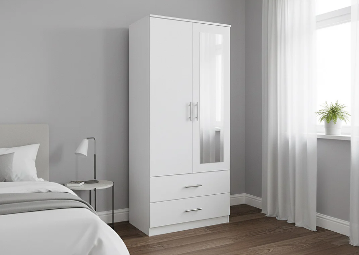 Armario de dormitorio de 2 puertas con espejo