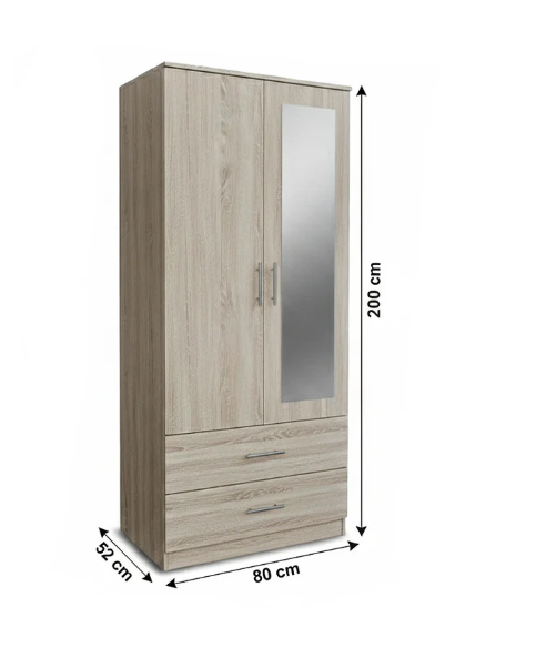 Armario de dormitorio de 2 puertas con espejo