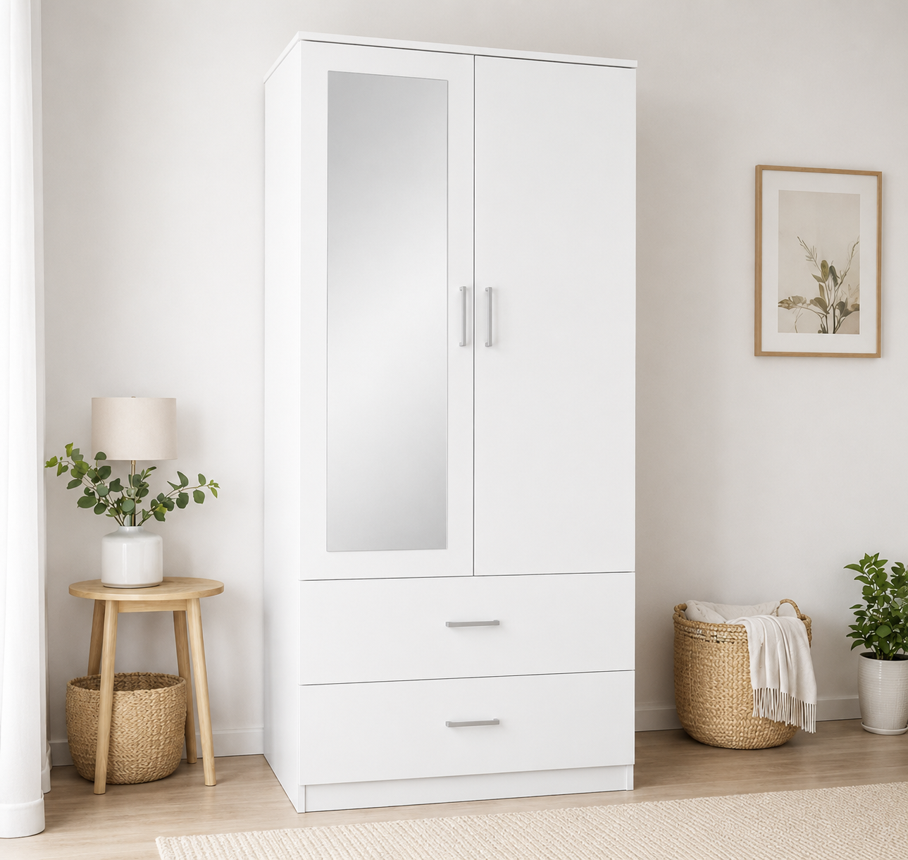 Armario con 2 puertas y 2 cajones con espejo