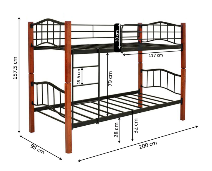 Litera doble cama de 90cm de madera con metal