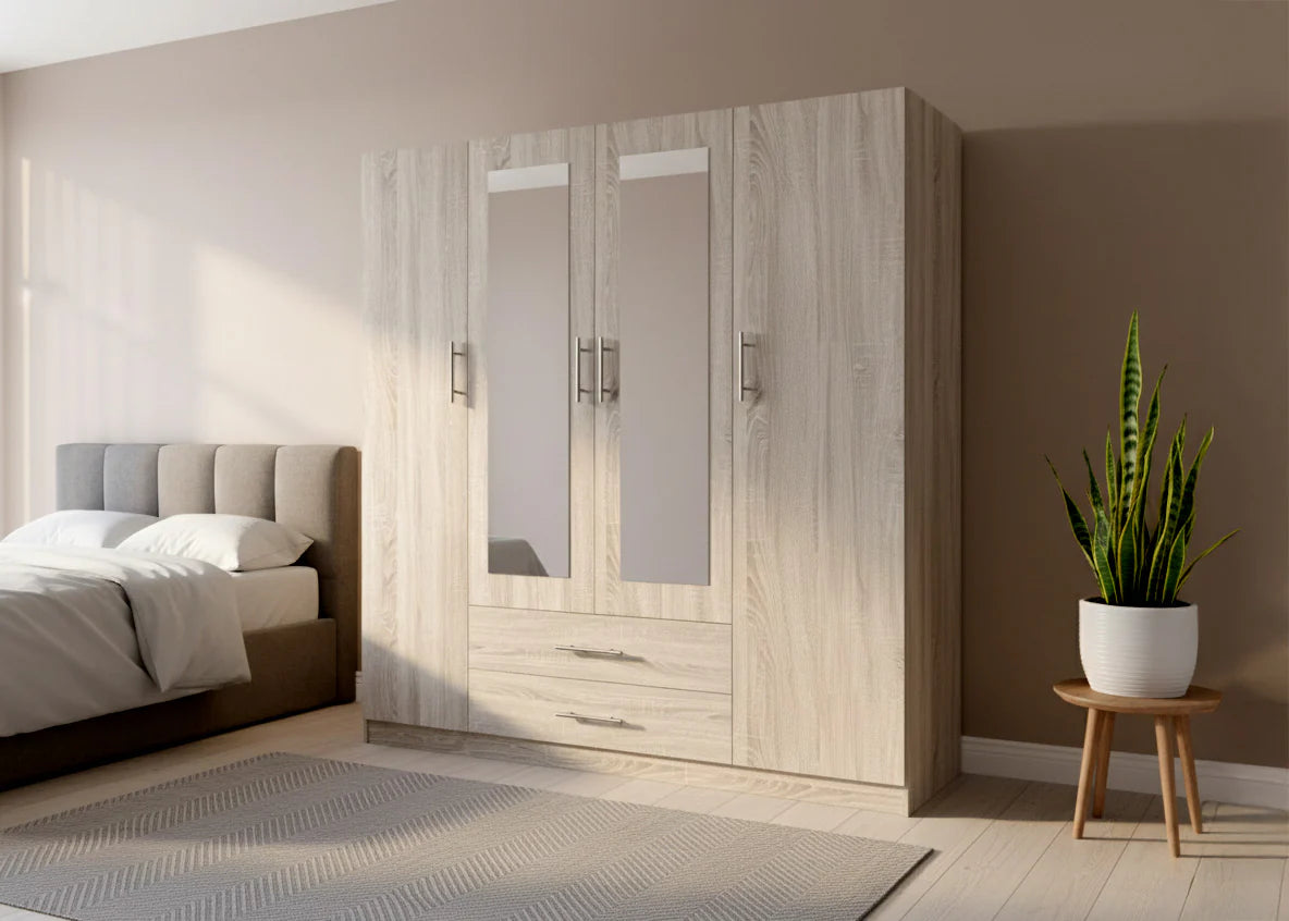 Armario de Dormitorio W 4 Puertas, con Espejo
