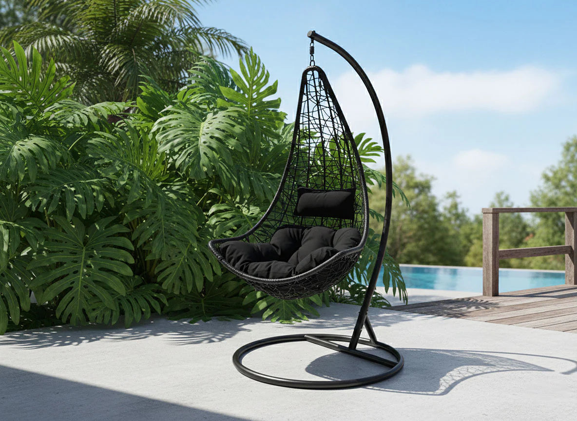 Silla Mecedora Colgante con Cesta Negro. Muebles de Jardin y Terraza